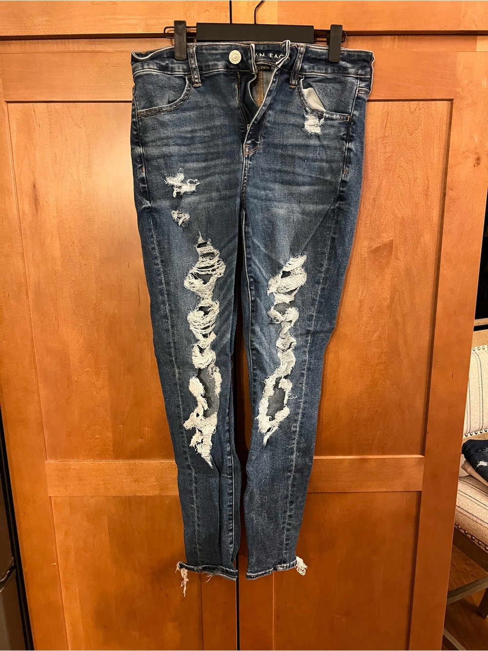 American Eagle Outfitters Distressed Dark Blue Skinny Jeans